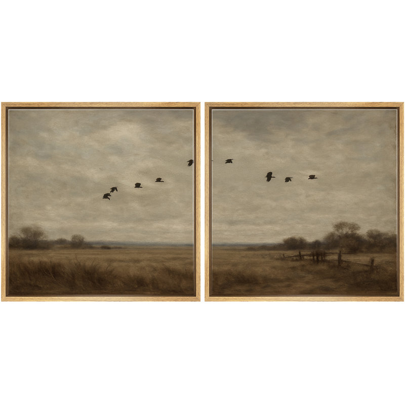 «Birds Flying Across Open Meadow Country Field», reproduction d'art sur toile encadrée, H 16 po x l 16 po