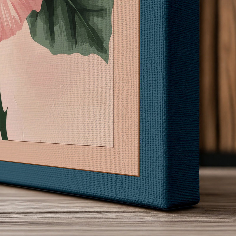 Hibiscus in Bloom Botanical - Wrapped Canvas, 30x20 - 76.2 x 50.8 cm, Teal Border