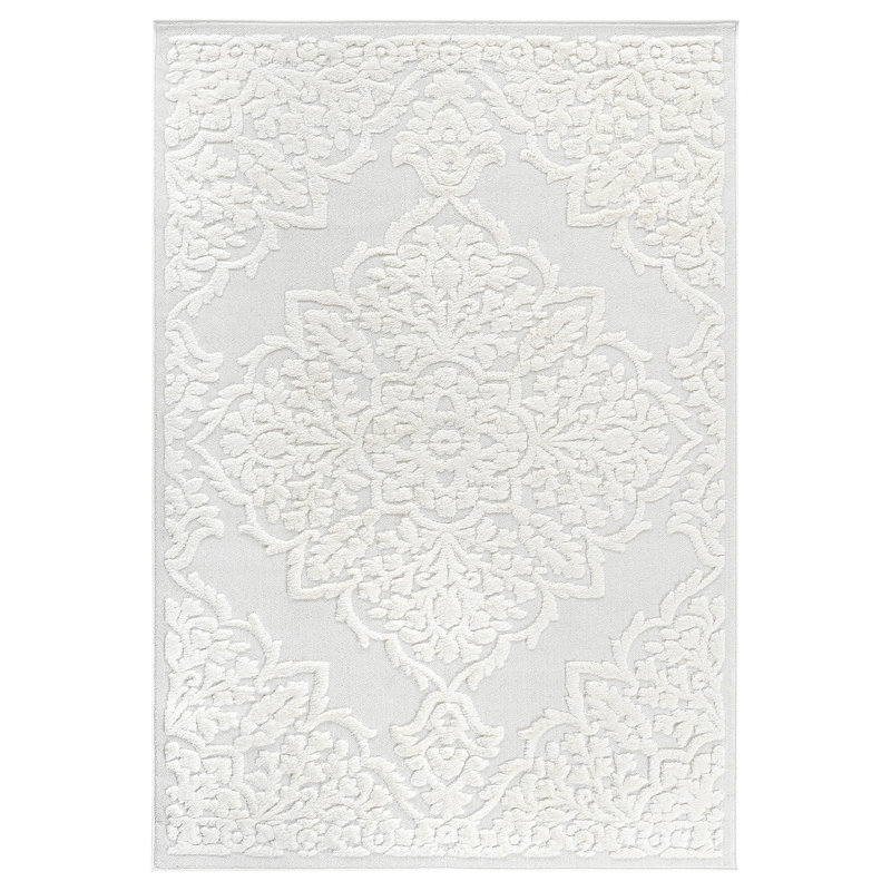 Step Collection High-Low Medallion Cream/Cream Indoor Area Rug, 9'X12', Modern, Contemporary, Geometric, Bohemian, Bedroom, Kitchen, Living Room, Non Shedding Carpet