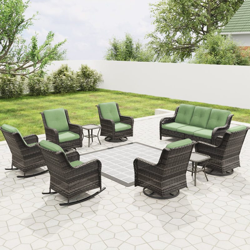 Minaxni Wicker 9 - Person Patio Conversation Set with Cushions, Green