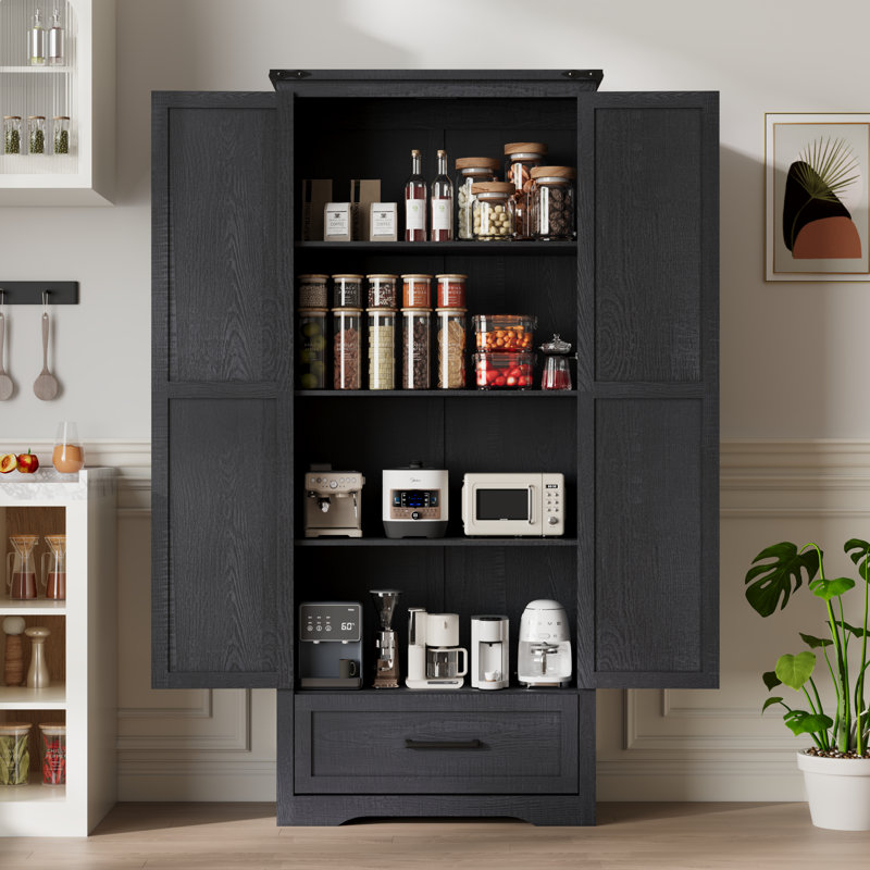 Armoire de cuisine de 183 cm (72 po) avec double porte de grange, rangement de cuisine de style campagnard avec étagères et tiroir réglables