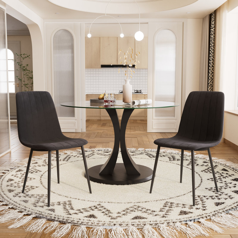 Ensemble de table ronde en verre trempé, 3, Gris