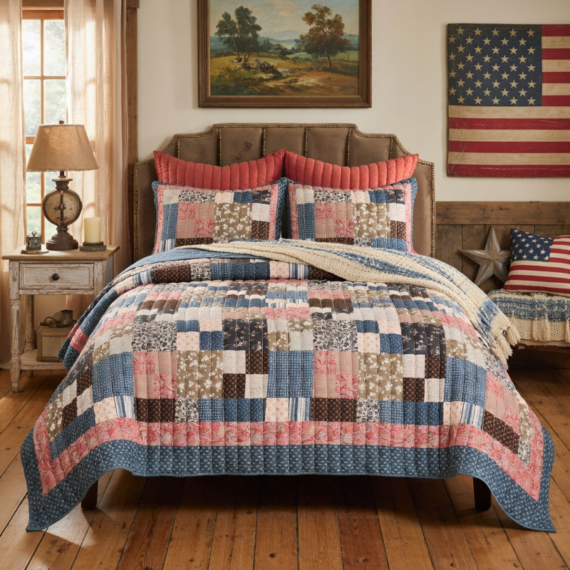 Greenland Home Fashions Shiloh Calico 2-Piece Twin Size Quilt Set 68x88 + 20x26, Twin Quilt + 1 Standard Sham