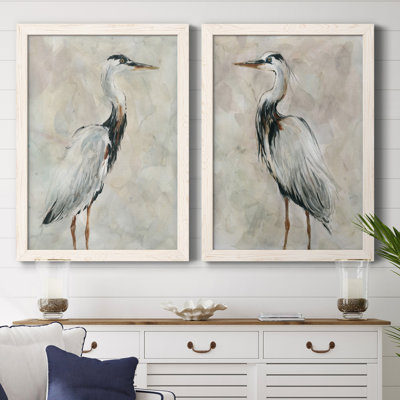 Crane At Dusk I - Pair Of Cranes Wall Art, Matted and Framed Under Acrylic Glass, Large Living Room Wall Art