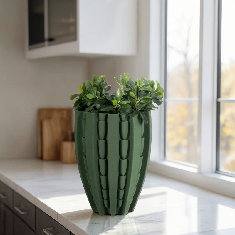 Grand vase à fleurs en porcelaine côtelée sculptée pour décoration intérieure - Présentoir décoratif moderne pour table d'entrée - Vert