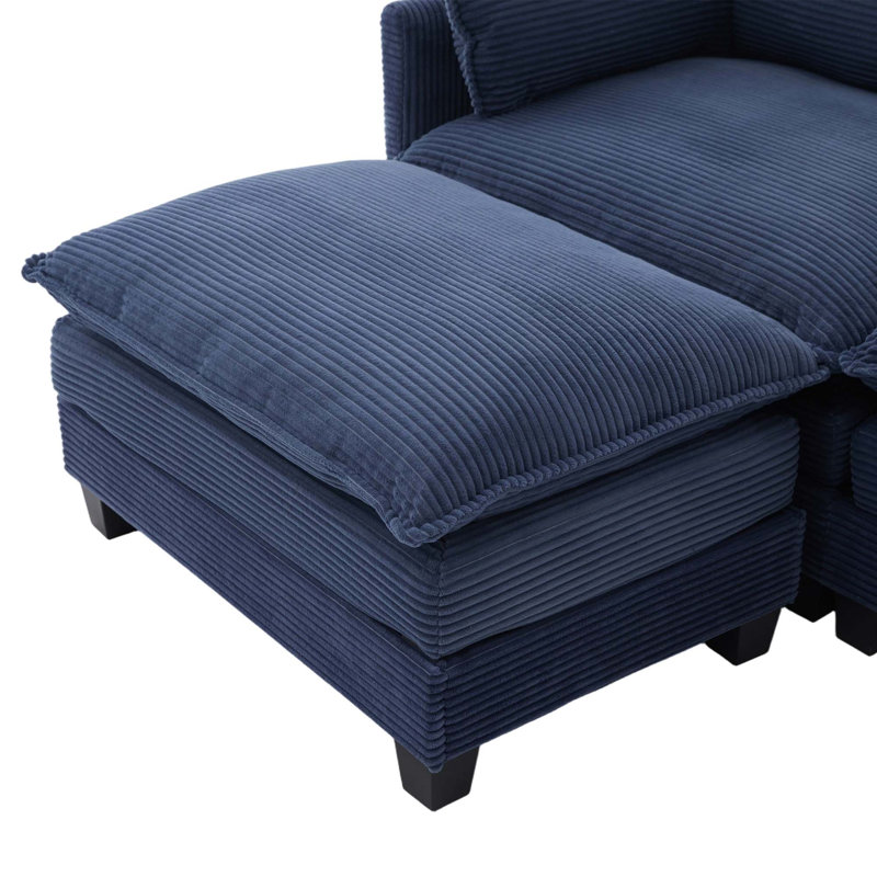 Canapé modulaire en velours côtelé avec repose-pieds Cloud Comfort, Velours côtelé - Bleu marine