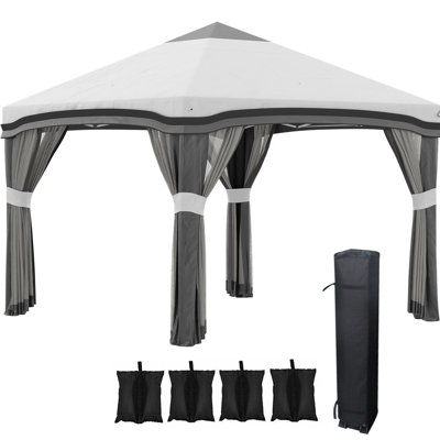 10' X Outdoor Pop Up Canopy With Netting, Height Adjustable. Comes Wheeled Bag And 4 Sand Bags. Gray. Perfect For Yoga Tent 10', Breathable Adjustable Height, & Sandbags, Gray