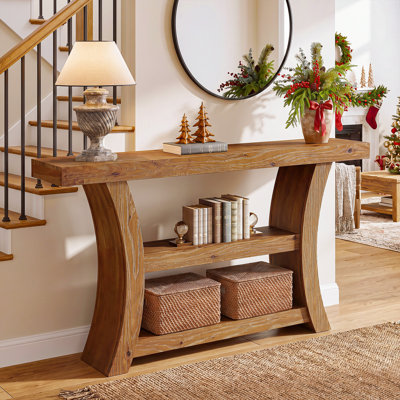 Solid Wood Console Table, 3-Tier Entryway Table with Shelves