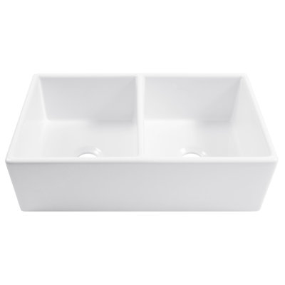 Austen Crisp White Fireclay Double Bowl Undermount Farmhouse Apron Kitchen Sink