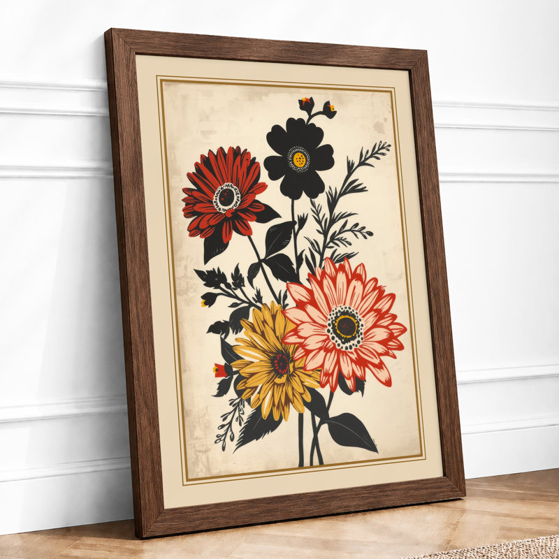 Five Blooms Botanical - Framed Print, Walnut, A3 - 42.0 x 29.7 cm