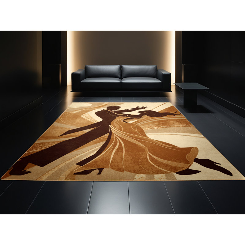 Tapis chic et luxueux lavable à la machine pour divertissement et culture populaire Tango - brun clair, 4 x 6