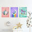 Kids Girl Bedroom Magical Unicorns And Rainbows Purple Pink Blue - 3 Piece No Frame Print Set-88622394