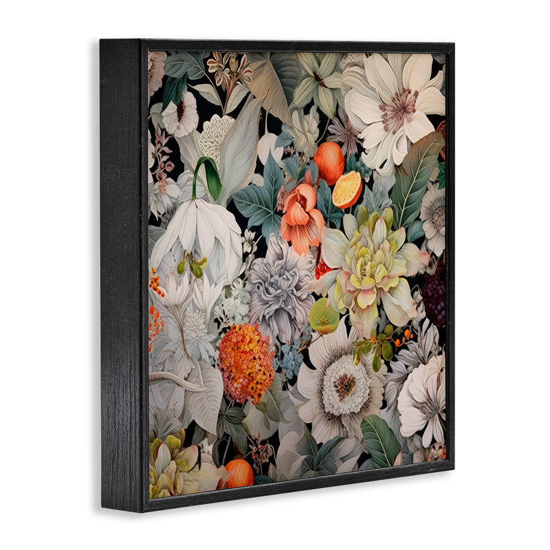 Art de fleurs grises mixtes par Lazar Studio bg-074, Giclée encadrée noir minuit, H 24 po x l 24 po