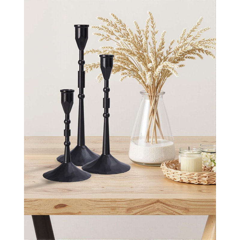 Vintage Taper Candle Holders Set Of 3 - Handmade Candlestick Decor For Table Centerpiece, Farmhouse Kitchen, And Party Lighting - Rustic Bronze Finish With Sturdy Base