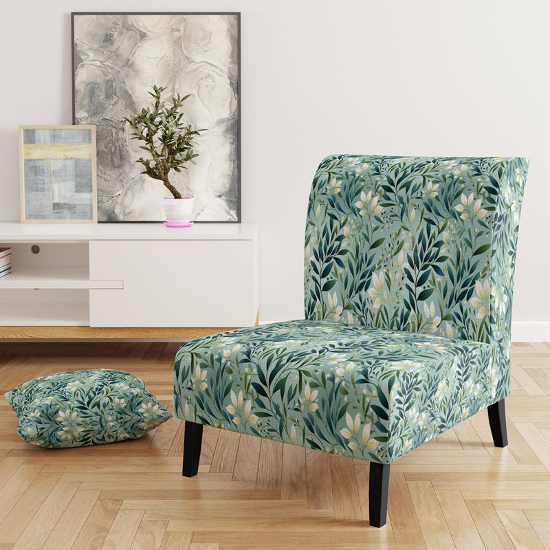 Oceanic Foliage Botanical Pattern I - Upholstered Tropical Accent Slipper Chair