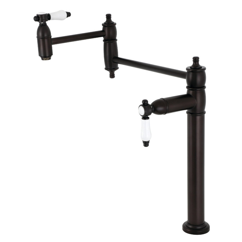 Kingston Brass Two-Handle 1-Hole Deck Mount Pot Filler Faucet, Oil Rubbed Bronze/White