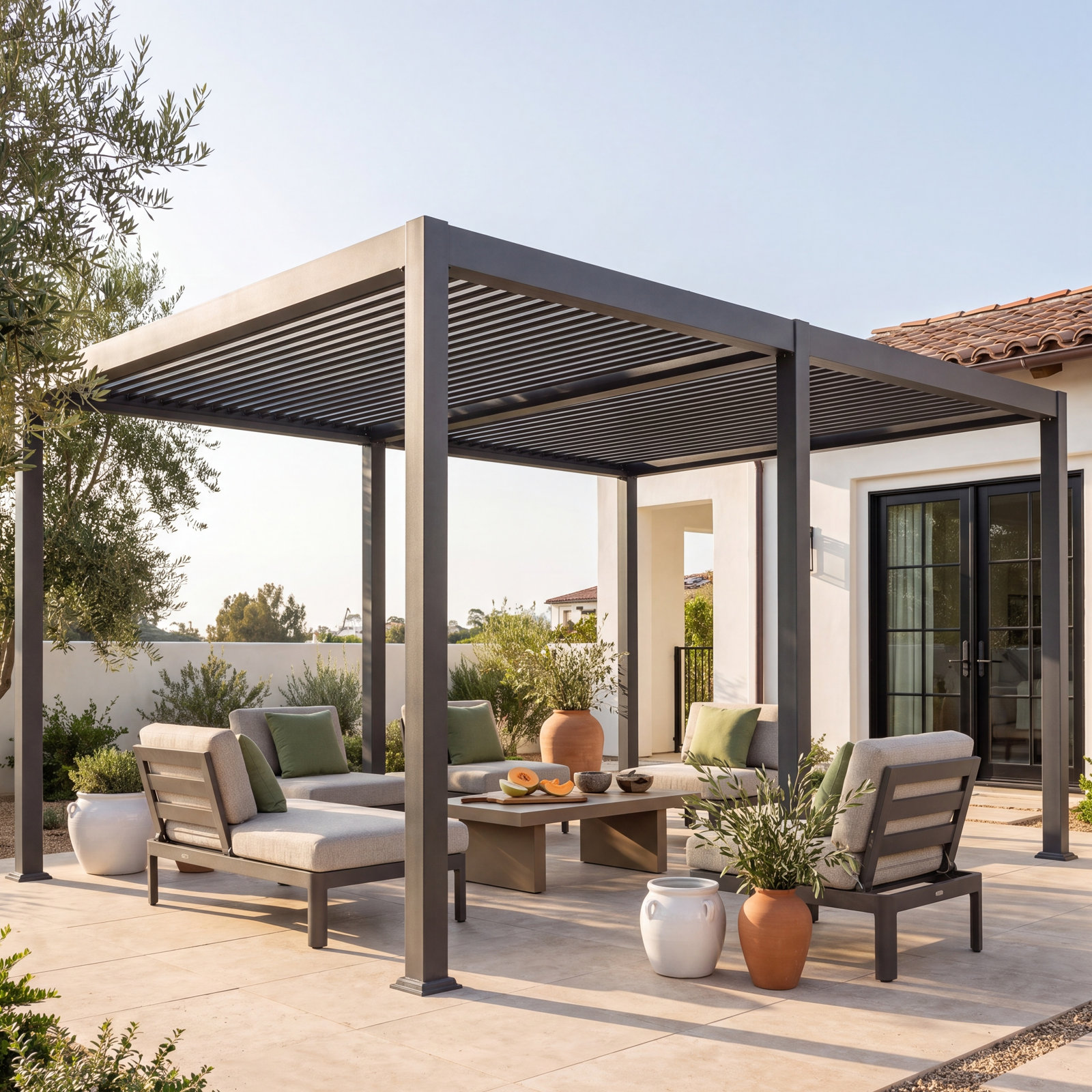 Louvered Pergola, 92.58"H x 245.28"W x 137.2"D