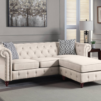 Beige Fabric Reversible Sectional Sofa (Sectional)