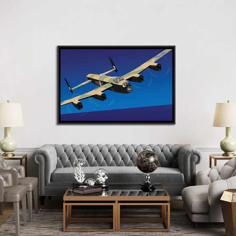 « avro lancaster lourd », impression sur toile tendue, H 40 po x l 60 po x P 1,5 po, Toile avec cadre noir, Pas de tapis