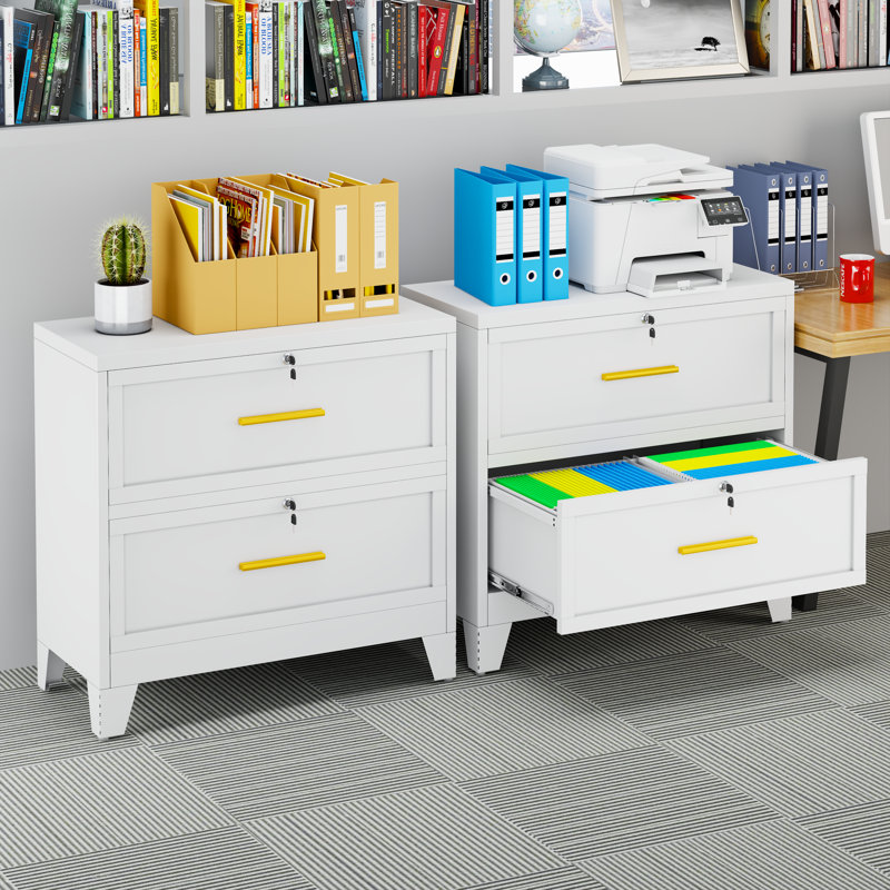 2 Drawer Metal Lateral Office File Storage Cabinet with Lock, 2-Drawer White