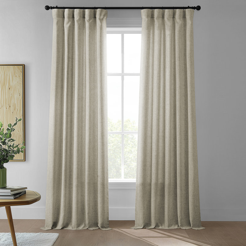 Berrian Farm Town Textured Faux Linen Semi Sheer Curtains (2 Panel) Window Curtains, 50" W x 96" L, Gray