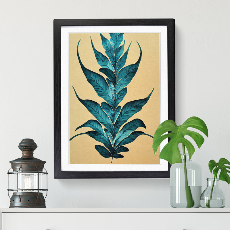 Fern Leaf Scroll Art - Single Picture Frame Print, Black, 64cm H x 46cm W x 2cm D