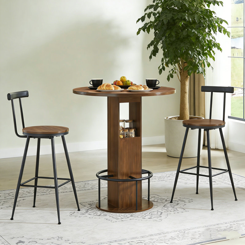 3-Piece Bar Table And Chairs Set, Walnut