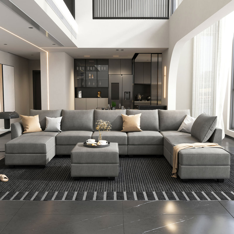 U shaped Modular Sectional Grey Sectional Sofa with Chaise