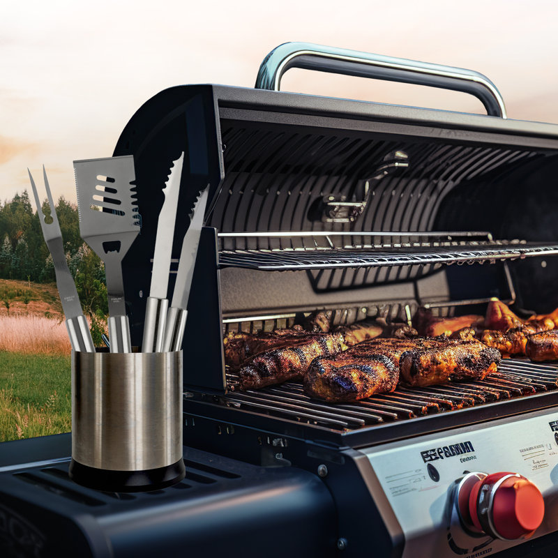 Cheer Collection Stainless Steel Non-Stick Dishwasher Safe Grilling Tool Set