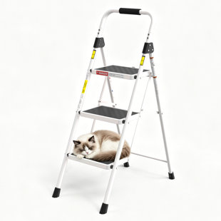 Folding 3‑Step Ladder – 3‑Step Stool for Adults with Cushioned Handle, Wide Pedal, and 330 lbs Heavy‑Duty Load Capacity