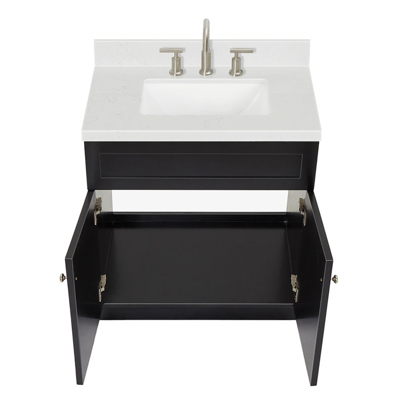 Ariel Hamlet 30 In. Bathroom Vanity With Carrara Quartz Countertop 1.5 Edge, Black