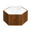 Table basse hexagonale rustique rétro en bois avec 2 tiroirs cachés et plateau en marbre texturé chêne Walunt-1808642090