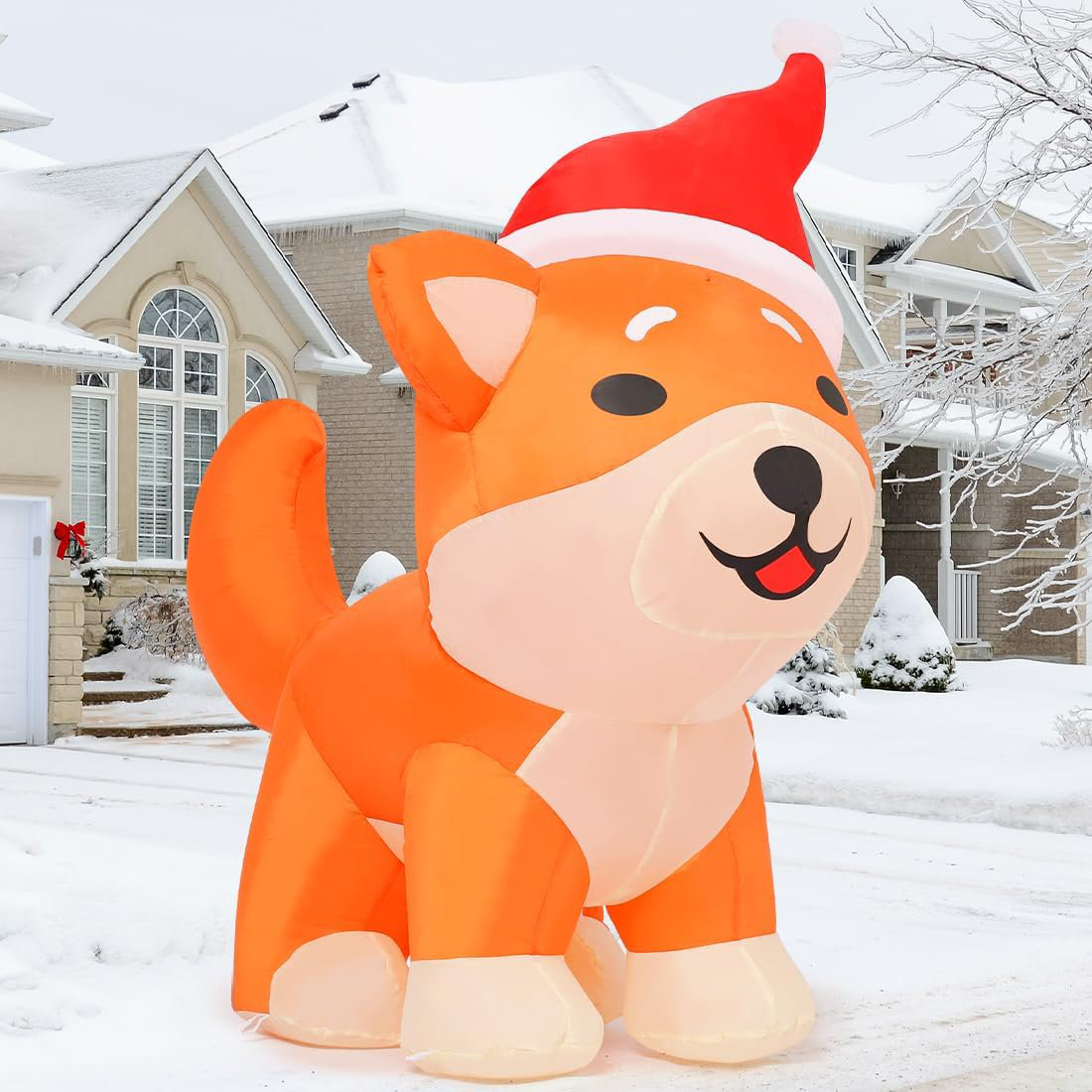 The Holiday Aisle® Christmas Inflatable 4 Ft Blow Up Dog Inflatable Shiba Inu Decorations With