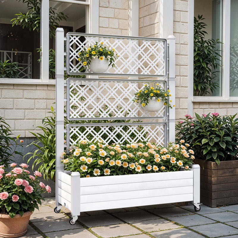 Jardinière surélevée avec treillis, Blanc, H 63 po x l 17,7 po x P 43,3 po