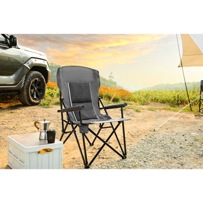 Portable High Back Heavy Duty Lawn Chair Supporting 250Lbs, Collapsible With Cup Holder, Grey, Breathable And Wear - For Patio Use That Can Hold Weather Camping