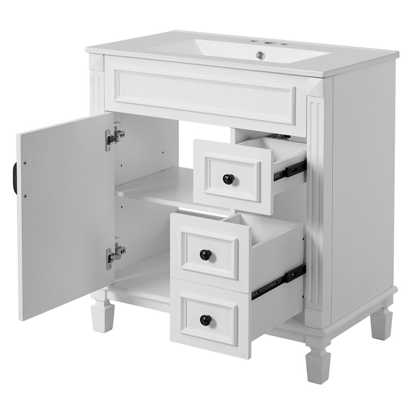 Meuble-lavabo de 30 po avec lavabo en céramique, petite armoire de salle de bain, armoire moderne avec 2 tiroirs et tablette réglable