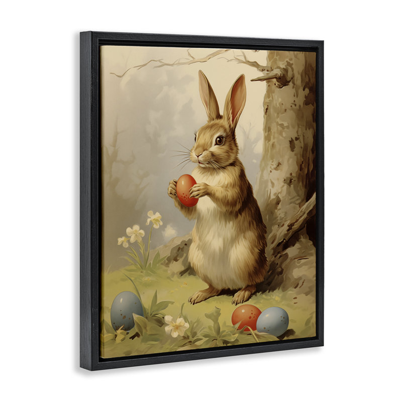 Lapin de Pâques dans la nature, art mural sur toile flottante, design par Arlington Prints, Cadre flottant noir de jais