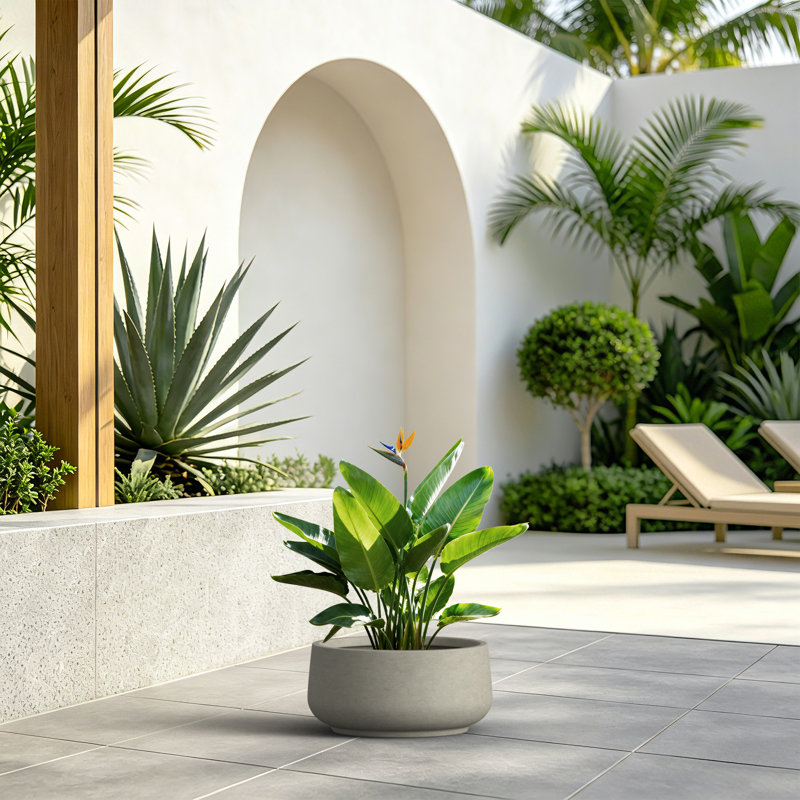 13 Inch Bowl Concrete Planter, Weather-Resistant for Patio & Garden Decor, Warm Gray, 6.69'' H X 14.17'' W X 14.17'' D
