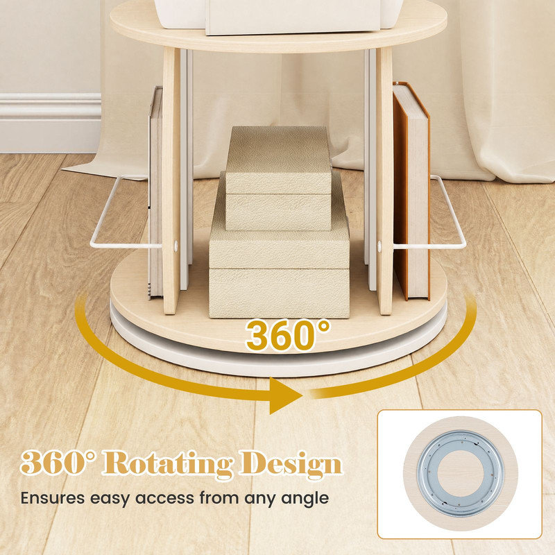Space-Saving Rotating Bookshelf with Safety Guard Rails