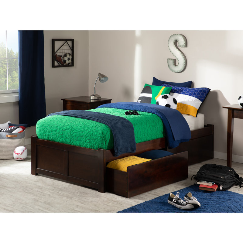 Concord Solid Wood Platform Bed with Footboard & Storage Drawers , Walnut, Full