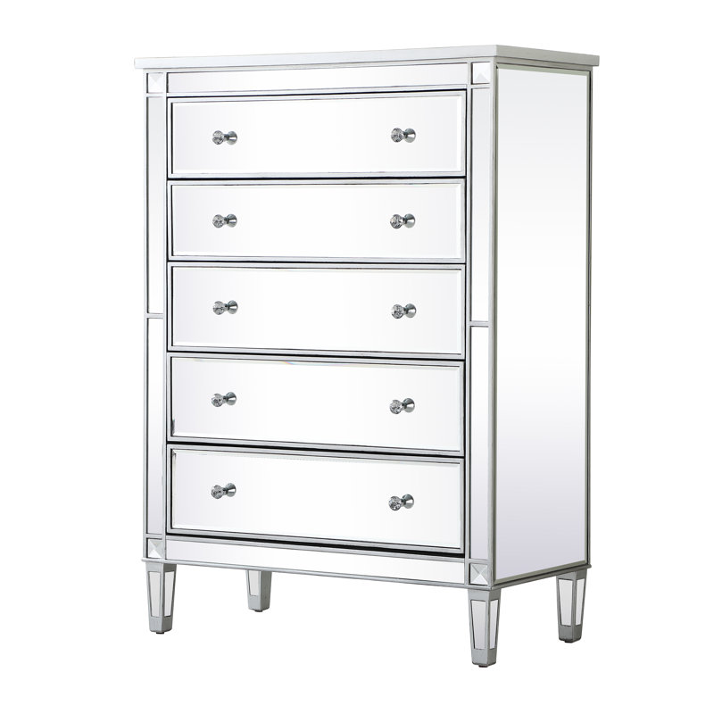 Cosmo 36'' W 5 - Drawer Dresser, Mirrored/Silver