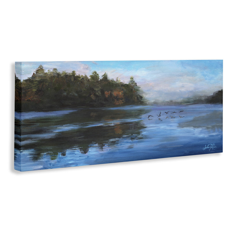 Art mural, "Oiseaux le long de la rivière" par Julie Derice, H 20 po x l 48 po