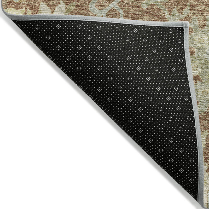 Tapis intérieur lavable floral vert cuivré et ivoire 8 pi x 10 pi