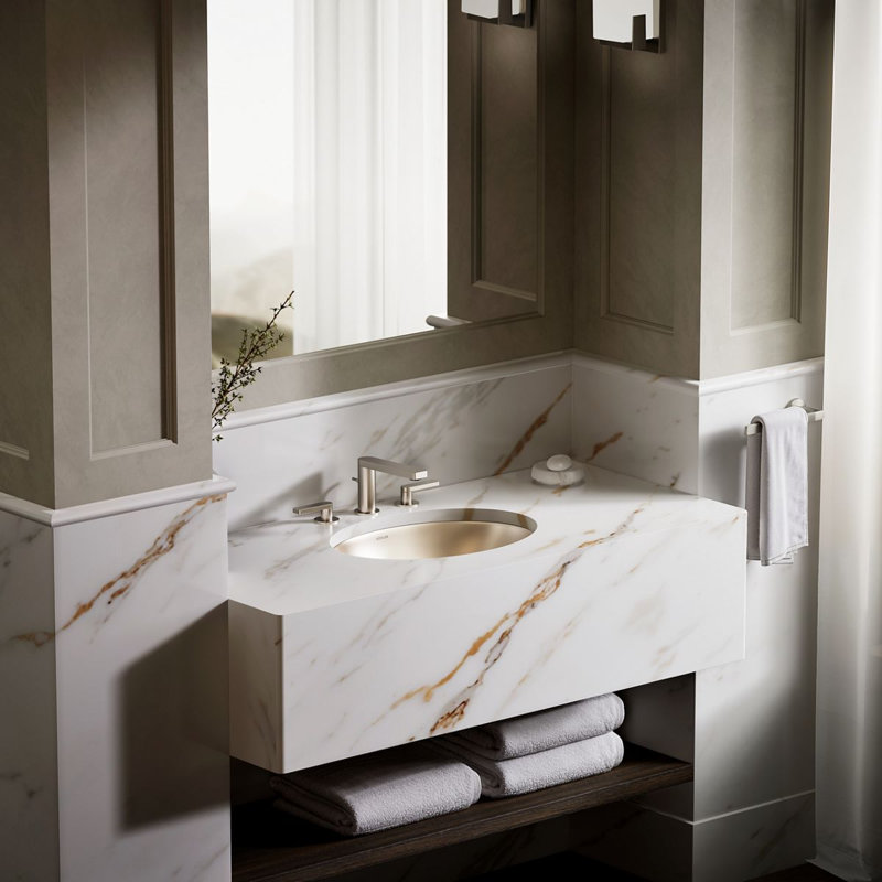 Rhythm Metal Oval Undermount Bathroom Sink, Satin Bronze