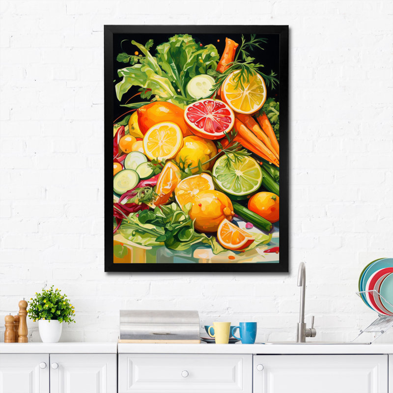 " Vegetarian Food Cuisine II ", 44" H x 34" W x 1.5" D, Black Picture Framed