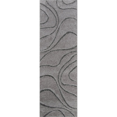 Tapis à poils longs à motif abstrait Almarosa pour salon, salle à manger, chambre de bébé, chambre à coucher, gris foncé