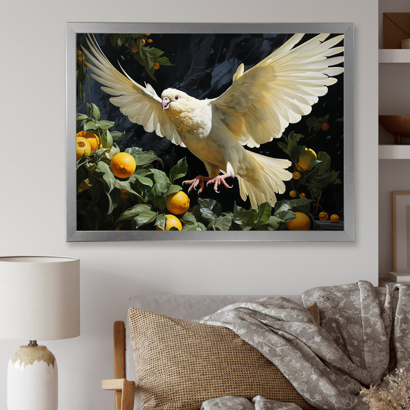 Colombe gracieuse sur toile, H 16 po x l 32 po x P 1 po, Cadre simple argenté