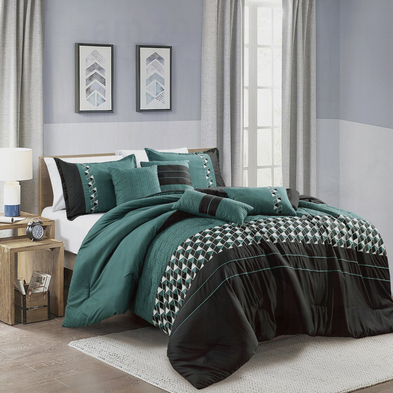 Ensemble d'édredon pour grand lit 7 pièces avec motif brodé, microfibre douce, 100% polyester, collection de literie toutes saisons