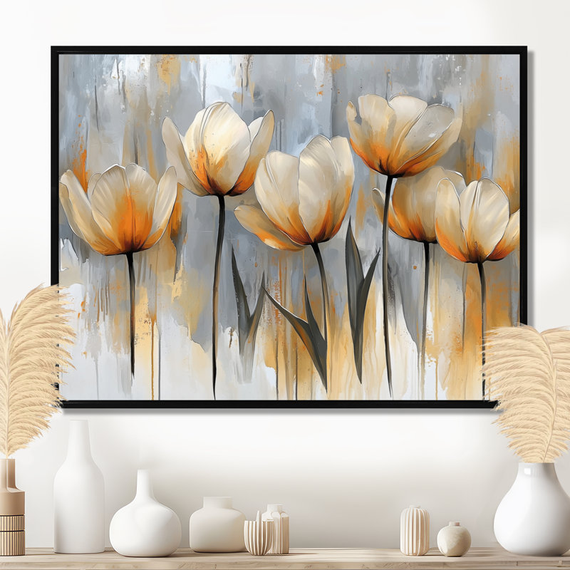 «Winter Hues Tulips Field Horizon II», reproduction sur toile, H 30 po x l 40 po, Noir, Reproduction avec cadre flottant