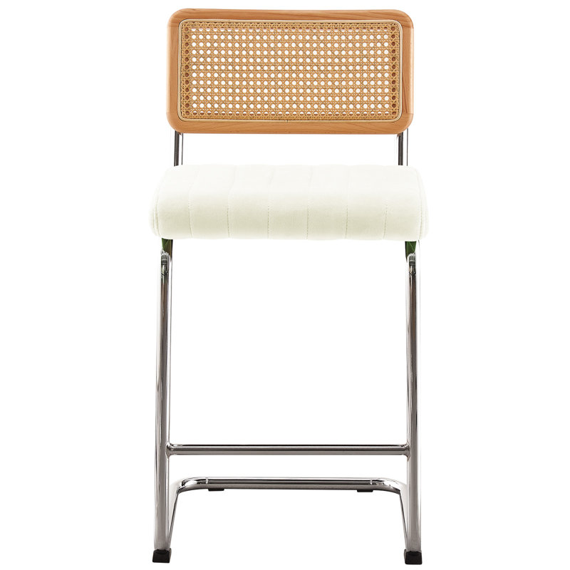 Tabouret rembourré en velours Krickelin, Tabouret de comptoir (siège d'une hauteur de 26 p, Argent, blanc